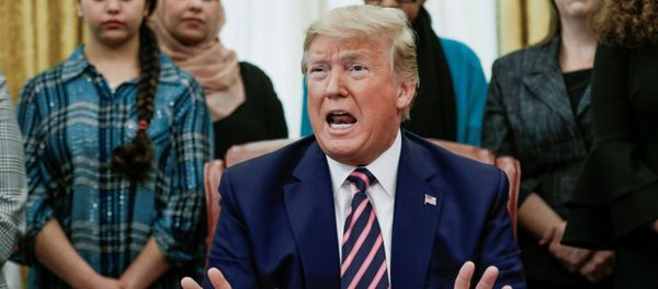U.S. President Donald Trump speaks during an event to announce new guidance on constitutional prayer in public schools inside the Oval Office at the White House in Washington, U.S., January 16, 2020 - Sputnik International