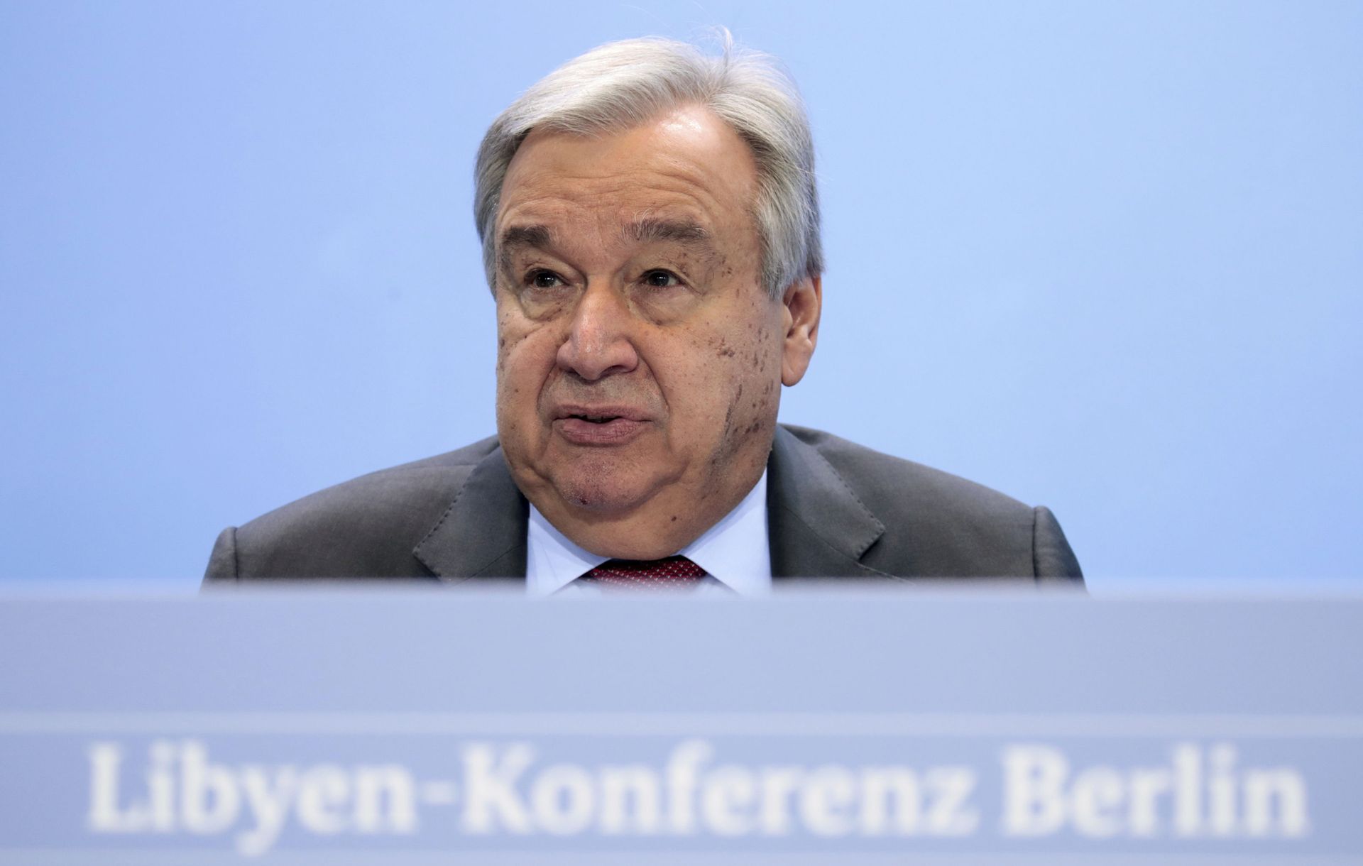 United Nations Secretary-General Antonio Guterres speaks during a news conference after the conference on Libya at the chancellery in Berlin, Germany, Sunday, Jan. 19, 2020.  - Sputnik International, 1920, 17.09.2021