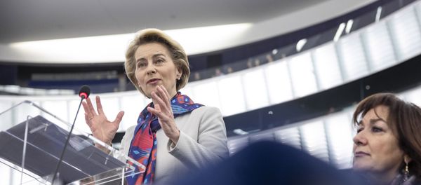 European Commission President Ursula von der Leyen delivers her speech at the European parliament Tuesday, Jan.14, 2020 in Strasbourg, eastern France. - Sputnik International