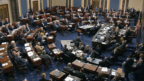 In this image from video, Senators vote on approving the rules for the impeachment trial against President Donald Trump in the Senate at the U.S. Capitol in Washington, Wednesday, Jan. 22, 2020 - Sputnik International