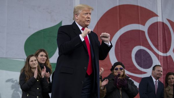 President Donald Trump pumps his fist after speaking during the annual March for Life rally on the National Mall, Friday, Jan. 24, 2020, in Washington. (AP Photo/ Evan Vucci) - Sputnik International