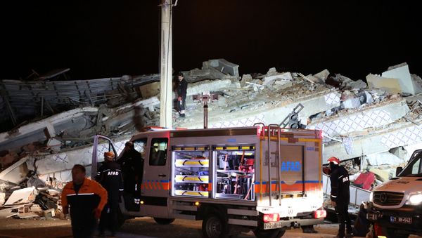 AFAD (The Disaster and Emergency Management Presidency) car at the site of the earthquake in Eastern Turkey - Sputnik International