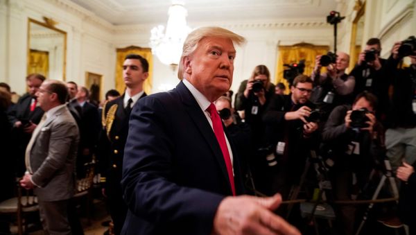 U.S. President Donald Trump departs after delivering joint remarks with Israel's Prime Minister Benjamin Netanyahu on a new Middle East peace plan proposal in the East Room of the White House in Washington, U.S., January 28, 2020. - Sputnik International