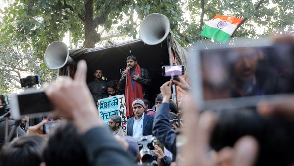 India's left-wing youth leader Kanhaiya Kumar addresses people during a protest against the attacks on the students of Jawaharlal Nehru University (JNU), in New Delhi, India, January 9, 2020 India's left-wing youth leader Kanhaiya Kumar addresses people during a protest against the attacks on the students of Jawaharlal Nehru University (JNU), in New Delhi, India, January 9, 2020 - Sputnik International