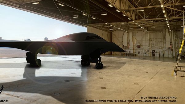 This is an artist rendering of a B-21 Raider concept in a hangar at Whiteman Air Force Base, Mo. Whiteman AFB is one of the bases expected to host the new airframe. (Courtesy graphic by Northrop Grumman) - Sputnik International