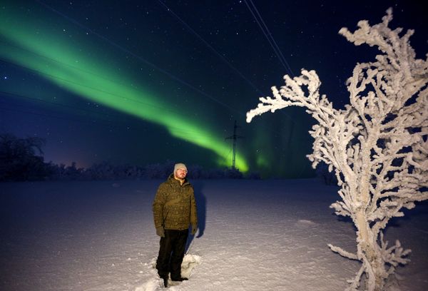 A man is observing the northern lights in Murmansk Region, Russia. A man is observing the northern lights in Murmansk Region, Russia. - Sputnik International