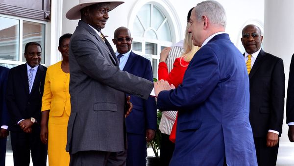 Israeli Prime Minister Benjamin Netanyahu meets Ugandan President Yoweri Museveni at State House in Entebbe, Uganda Israeli Prime Minister Benjamin Netanyahu meets Ugandan President Yoweri Museveni at State House in Entebbe, Uganda - Sputnik International