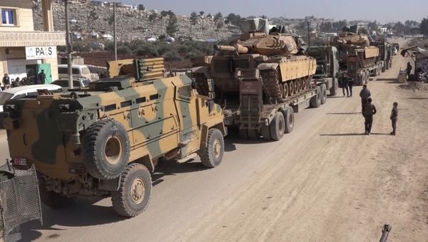 In this frame grab from video taken on Sunday, Feb. 2, 2020, a Turkey Armed Forces convoy is seen at the northern town of Sarmada, in Idlib province, Syria - Sputnik International