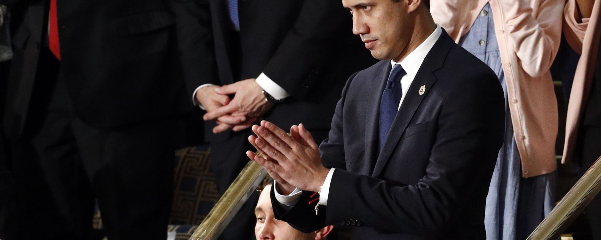 Venezuelan opposition leader Juan Guaido reacts as President Donald Trump delivers his State of the Union address to a joint session of Congress on Capitol Hill in Washington, Tuesday, Feb. 4, 2020. (AP Photo/Patrick Semansky) (AP Photo/Patrick Semansky) Venezuelan opposition leader Juan Guaido reacts as President Donald Trump delivers his State of the Union address to a joint session of Congress on Capitol Hill in Washington, Tuesday, Feb. 4, 2020. (AP Photo/Patrick Semansky) (AP Photo/Patrick Semansky) - Sputnik International, 1920, 25.02.2020