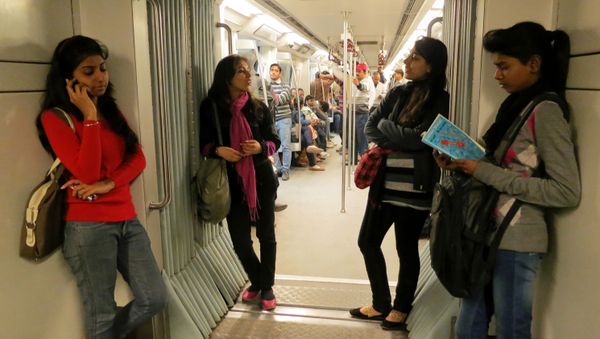 Indian women travel inside a Women Only metro train compartment in New Delhi, India, Saturday, Feb. 2, 2013 - Sputnik International