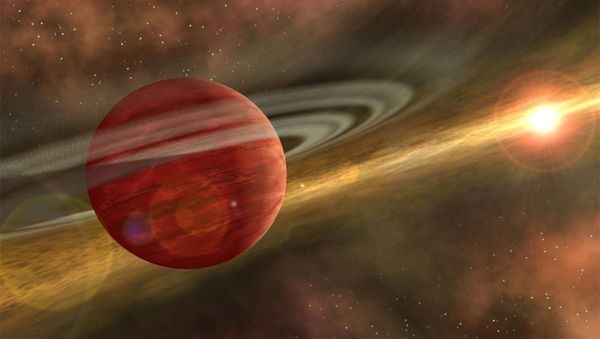 Artist's conception of a massive planet orbiting a cool, young star. In the case of the system discovered by RIT astronomers, the planet is 10 times more massive than Jupiter, and the orbit of the planet around its host star is nearly 600 times that of Earth around the sun. - Sputnik International