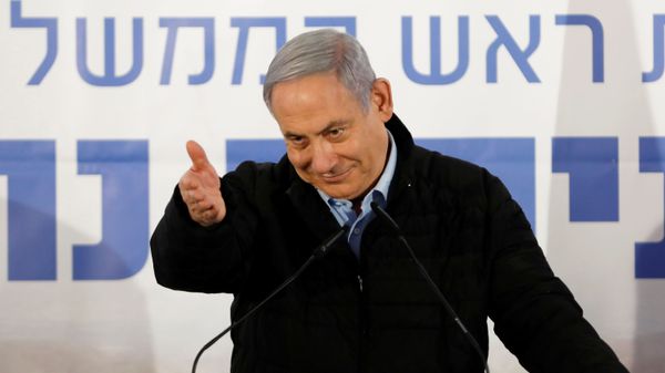Israeli Prime Minister Benjamin Netanyahu gestures as he speaks during an event marking Tu BiShvat, the Jewish Arbor Day, in the Israeli settlement of Mevo'ot Yericho, in the Israeli-occupied West Bank February 10, 2020.  - Sputnik International