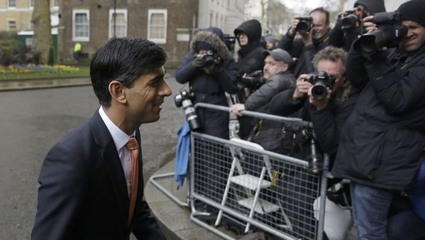 British lawmaker Rishi Sunak, and Chancellor of the Exchequer leaves 10 Downing Street, where he was given the job by Britain's Prime Minister Boris Johnson, as the former Chancellor Sajid Javid, resigned, in London, Thursday, Feb. 13, 2020 British lawmaker Rishi Sunak, and Chancellor of the Exchequer leaves 10 Downing Street, where he was given the job by Britain's Prime Minister Boris Johnson, as the former Chancellor Sajid Javid, resigned, in London, Thursday, Feb. 13, 2020 - Sputnik International
