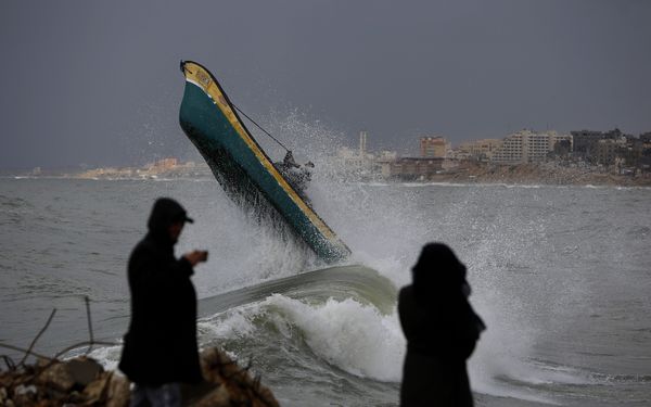 Palestinian fishermen ride their boat amid high waves on a windy and rainy day at the sea in Gaza City, Sunday, Feb. 9, 2020. Palestinian fishermen ride their boat amid high waves on a windy and rainy day at the sea in Gaza City, Sunday, Feb. 9, 2020. - Sputnik International