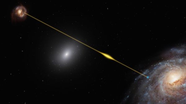Artist’s impression of a fast radio burst FRB 181112 traveling through space and reaching Earth. - Sputnik International
