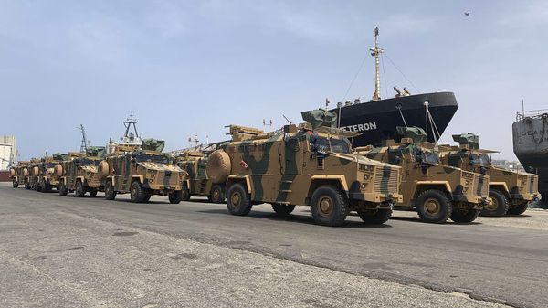 A photo posted on the Facebook Page of the media bureau of Volcano of Anger operation on May 18, 2019, reportedly shows Turkish-made armoured personnel vehicles, shipped to Libya's internationally recognised Government of National Accord (GNA), arriving at Tripoli port A photo posted on the Facebook Page of the media bureau of Volcano of Anger operation on May 18, 2019, reportedly shows Turkish-made armoured personnel vehicles, shipped to Libya's internationally recognised Government of National Accord (GNA), arriving at Tripoli port - Sputnik International