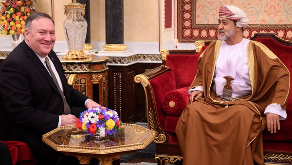 U.S. Secretary of State Mike Pompeo meets with Oman's Sultan Haitham bin Tariq at al-Alam palace in Muscat, Oman on February 21, 2020 U.S. Secretary of State Mike Pompeo meets with Oman's Sultan Haitham bin Tariq at al-Alam palace in Muscat, Oman on February 21, 2020 - Sputnik International