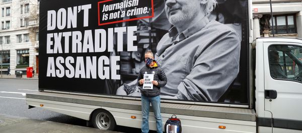 A pro-Assange demonstrator stands outside the Australian High Commission as they gather to protest against the extradition of Julian Assange, in London, Britain February 22, 2020 A pro-Assange demonstrator stands outside the Australian High Commission as they gather to protest against the extradition of Julian Assange, in London, Britain February 22, 2020 - Sputnik International