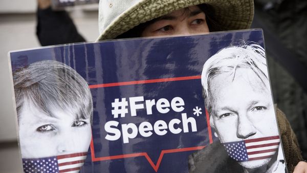 Participant in a rally in support of WikiLeaks founder Julian Assange in London. - Sputnik International