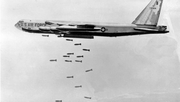 A U.S. Air Force B-52 delivers a bomb load of more than 38,000 pounds during the Vietnam War. A U.S. Air Force B-52 delivers a bomb load of more than 38,000 pounds during the Vietnam War. - Sputnik International