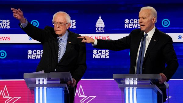 Democratic 2020 U.S. presidential candidates Senator Bernie Sanders and former Vice President Joe Biden have an exchange in the tenth Democratic 2020 presidential debate at the Gaillard Center in Charleston, South Carolina, U.S. February 25, 2020.  - Sputnik International