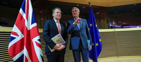 European Union chief Brexit negotiator Michel Barnier and British Prime Minister's Europe adviser David Frost 5 are seen at start of the first round of post -Brexit trade deal talks between the EU and the United Kingdom, in Brussels, Belgium March 2, 2020 European Union chief Brexit negotiator Michel Barnier and British Prime Minister's Europe adviser David Frost 5 are seen at start of the first round of post -Brexit trade deal talks between the EU and the United Kingdom, in Brussels, Belgium March 2, 2020 - Sputnik International