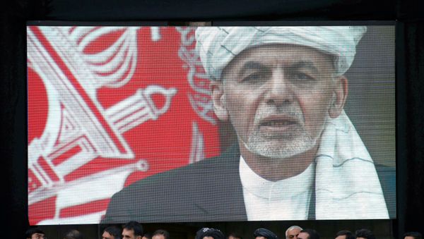 A screen shows the broadcast of Afghanistan's President Ashraf Ghani A screen shows the broadcast of Afghanistan's President Ashraf Ghani - Sputnik International