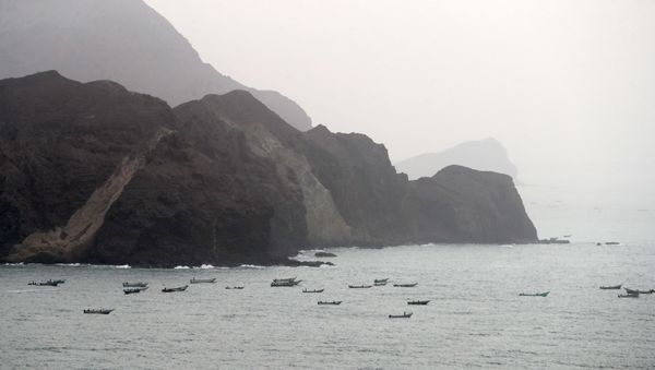 A picture taken on 10 August 2018 during a trip in Yemen organised by the UAE's National Media Council (NMC) shows a view of Yemeni fishing boats along the Yemeni side of the strategic strait of Bab al-Mandab, which separates the Arabian Peninsula from east Africa. - Sputnik International