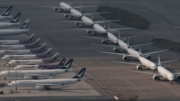 Cathay Pacific aircraft are seen parked  on the tarmac at the airport, following the outbreak of the new coronavirus, in Hong Kong, China March 5, 2020 - Sputnik International