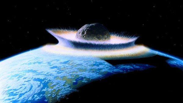 Artist's impression of a 1000km-diameter planetoid hitting a young Earth Artist's impression of a 1000km-diameter planetoid hitting a young Earth - Sputnik International