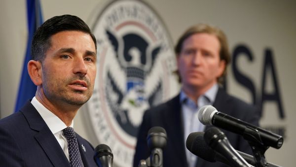 Department of Homeland Security (DHS) Acting Secretary Chad Wolf (L) and Cybersecurity and Infrastructure Security Agency (CISA) Director Christopher Krebs speak to reporters at CISA’s Election Day Operation Center on Super Tuesday in Arlington, Virginia, U.S., March 3, 2020 Department of Homeland Security (DHS) Acting Secretary Chad Wolf (L) and Cybersecurity and Infrastructure Security Agency (CISA) Director Christopher Krebs speak to reporters at CISA’s Election Day Operation Center on Super Tuesday in Arlington, Virginia, U.S., March 3, 2020 - Sputnik International