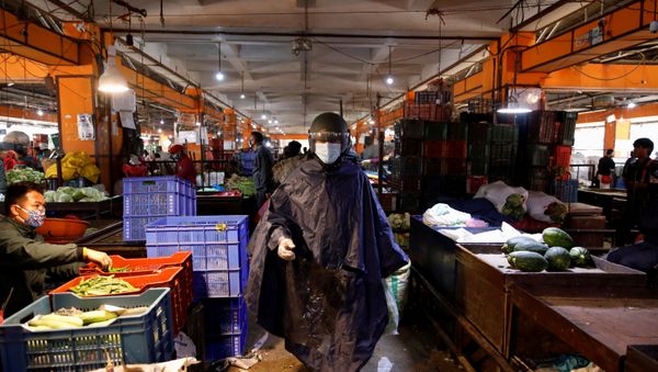 A man wears a raincoat to protect himself at the vegetable market that opened for few hours following the lockdown imposed by the government amid concerns about the spread of coronavirus disease (COVID-19) outbreak, in Kathmandu, Nepal March 25, 2020. A man wears a raincoat to protect himself at the vegetable market that opened for few hours following the lockdown imposed by the government amid concerns about the spread of coronavirus disease (COVID-19) outbreak, in Kathmandu, Nepal March 25, 2020. - Sputnik International