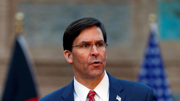 U.S. Defense Secretary Mark Esper, speaks during a joint news conference with Afghanistan's President Ashraf Ghani, and NATO Secretary General Jens Stoltenberg,(unseen) in Kabul, Afghanistan February 29, 2020. - Sputnik International