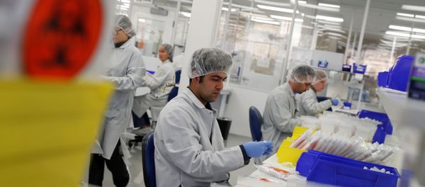 Technicians assemble coronavirus test kits at Evolve manufacturing facility Technicians assemble coronavirus test kits at Evolve manufacturing facility - Sputnik International