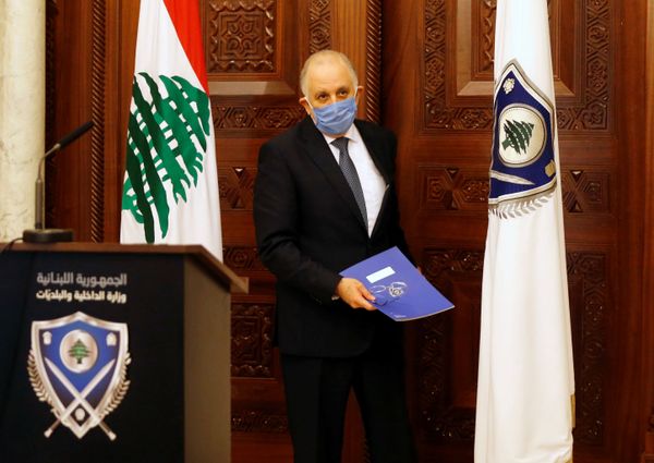 Lebanon's Interior Minister, Mohammad Fahmi wears a protective mask as he arrives for a news conference, after Lebanese Prime Minister, Hassan Diab asked the security forces on Saturday to enforce stricter measures to keep people indoors and prevent gatherings to curb the coronavirus disease (COVID-19) outbreak, in Beirut, Lebanon March 22, 2020. Lebanon's Interior Minister, Mohammad Fahmi wears a protective mask as he arrives for a news conference, after Lebanese Prime Minister, Hassan Diab asked the security forces on Saturday to enforce stricter measures to keep people indoors and prevent gatherings to curb the coronavirus disease (COVID-19) outbreak, in Beirut, Lebanon March 22, 2020. - Sputnik International