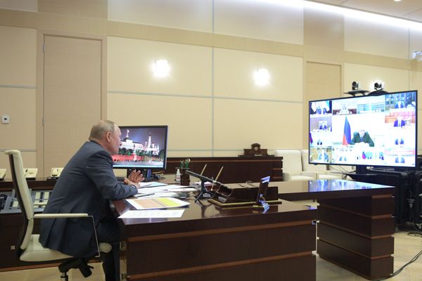 Russian President Vladimir Putin holds a video conference with members of the Russian government Russian President Vladimir Putin holds a video conference with members of the Russian government - Sputnik International