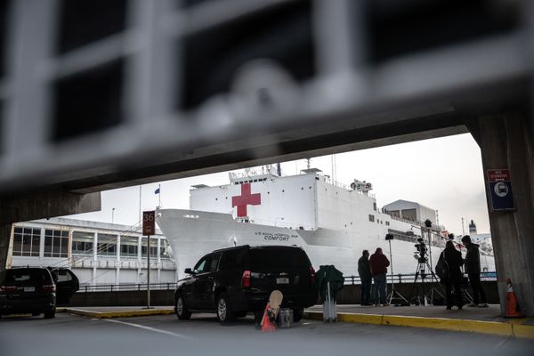 US Naval Hospital Ship Comfort is pictured upon the arrival in New York City Harbor amid the outbreak of the coronavirus disease in New York, the United States US Naval Hospital Ship Comfort is pictured upon the arrival in New York City Harbor amid the outbreak of the coronavirus disease in New York, the United States - Sputnik International