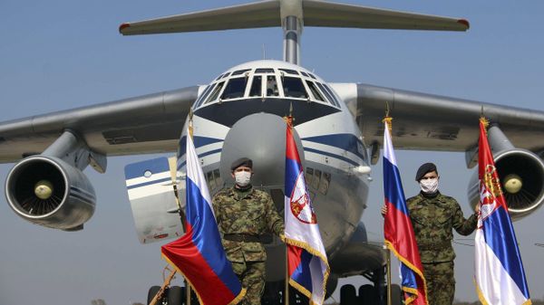 Russian military transport plane with medical supplies on the tarmac at Batajnica military airport near Belgrade Russian military transport plane with medical supplies on the tarmac at Batajnica military airport near Belgrade - Sputnik International