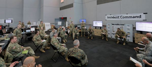 Members of the New York Army and Air National Guard brief the Incident Commander at the Unified Command Javits Incident Command Post in the Javits New York Medical Station at the Jacob K. Javits Convention Center during the coronavirus disease (COVID-19) outbreak in Manhattan, New York City, US, April 3, 2020 Members of the New York Army and Air National Guard brief the Incident Commander at the Unified Command Javits Incident Command Post in the Javits New York Medical Station at the Jacob K. Javits Convention Center during the coronavirus disease (COVID-19) outbreak in Manhattan, New York City, US, April 3, 2020 - Sputnik International