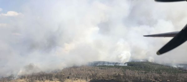 In this photo made on Saturday, April 4, 2020, an aerial view of a forest fire burning near the village of Volodymyrivka in the exclusion zone around the Chernobyl nuclear power plant, Ukraine - Sputnik International