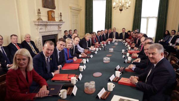 Britain's Prime Minister Boris Johnson chairs his first meeting of the cabinet the day after a reshuffle at 10 Downing Street in central London on February 14, 2020 - Sputnik International