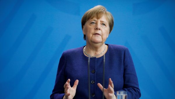 German Chancellor Angela Merkel talks about measures taken by the government to stop further spread of the coronavirus disease (COVID-19), during a briefing at the chancellery in Berlin, Germany April 6, 2020 - Sputnik International