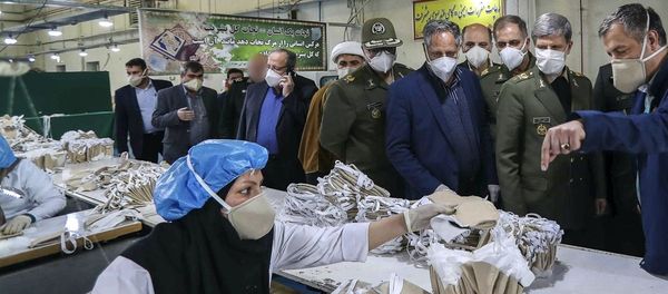 Iranian Minister of Defence Brigadier General Amir Hatami opens production line for protective face masks with ionized filtering technology. 09.04.2020. Iranian Minister of Defence Brigadier General Amir Hatami opens production line for protective face masks with ionized filtering technology. 09.04.2020. - Sputnik International