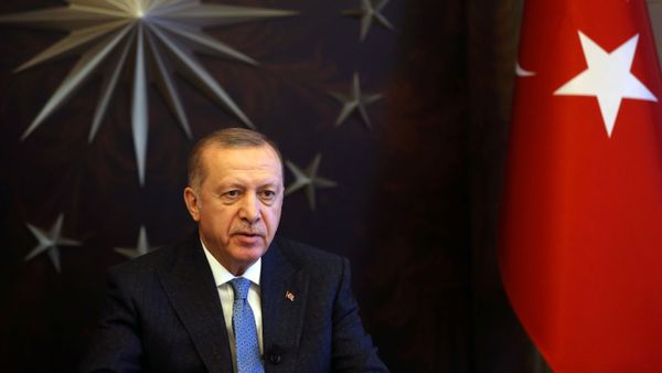 Turkish President Tayyip Erdogan attends a videoconference with G20 leaders to discuss the coronavirus disease (COVID-19) outbreak, at Huber Mansion in Istanbul, Turkey, March 26, 2020 - Sputnik International