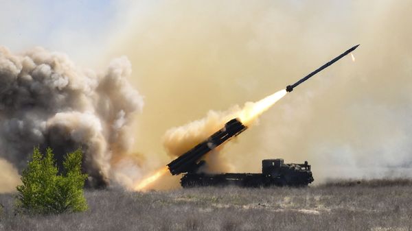 The successful final flying tests of the new Ukrainian Vilkha missile complex seen in a military training ground south of city Kherson, Ukraine, Wednesday, April 25, 2018 - Sputnik International