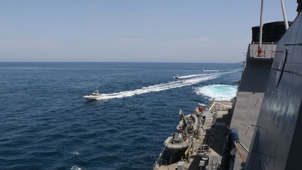 Iranian Islamic Revolutionary Guard Corps Navy (IRGCN) vessels conducted unsafe and unprofessional actions against U.S. Military ships by crossing the ships’ bows and sterns at close range while operating in international waters of the North Arabian Gulf. The guided-missile destroyer USS Paul Hamilton (DDG 60) is conducting joint interoperability operations in support of maritime security in the U.S. 5th Fleet area of operations. - Sputnik International