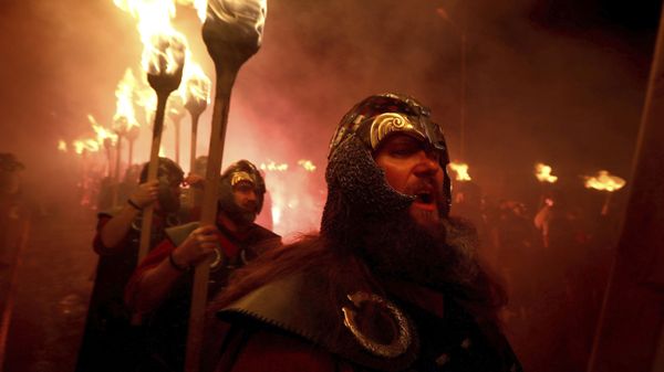 Members of the Jarl Squad in Lerwick, Scotland, on the Shetland Isles, perform the Up Helly Aa Viking festival, Tuesday, Jan. 28, 2020, in Lerwick, Scotland - Sputnik International