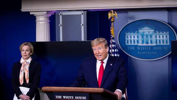 U.S. President Donald Trump speaks at the daily coronavirus task force briefing next to White House Coronavirus Response Coordinator Dr. Deborah Birx in Washington, D.C., U.S., April 18, 2020 - Sputnik International