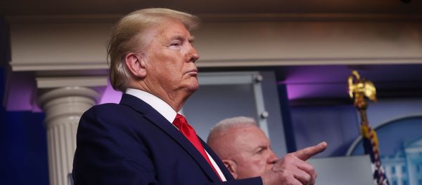 U.S. President Donald Trump participates in the daily coronavirus task force briefing with U.S. Assistant Secretary for Health Admiral Brett Giroir at his side at the White House in Washington, U.S., April 20, 2020 - Sputnik International