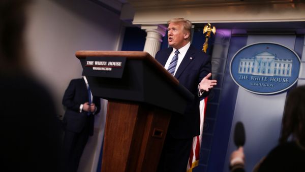 U.S. President Donald Trump leads the daily coronavirus disease (COVID-19) outbreak task force briefing at the White House in Washington, U.S., April 21, 2020 - Sputnik International